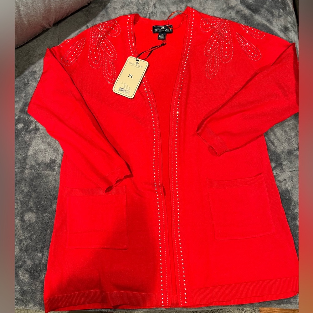 Seven monor Red Cardigan with Embellished Details